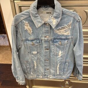 Topshop Light Blue Distressed Jean Jacket